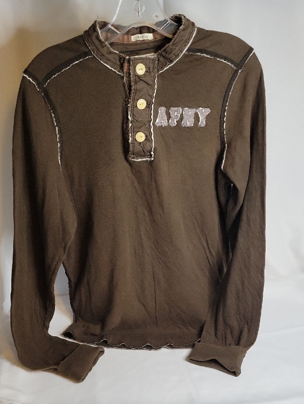 Abercrombie & Fitch Brown Button-Placket Henley with AFNY Patch